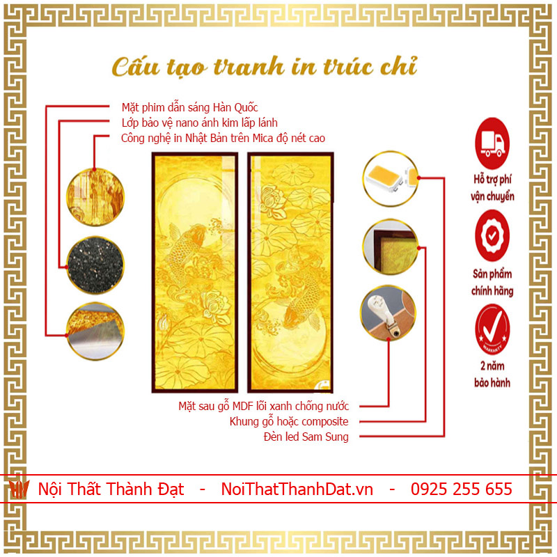 Tranh Trúc Chỉ hoa Sen khổ dài